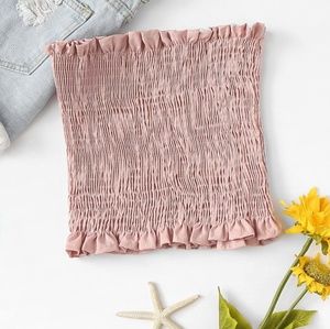 Pink Ruffle Trim Tube Top